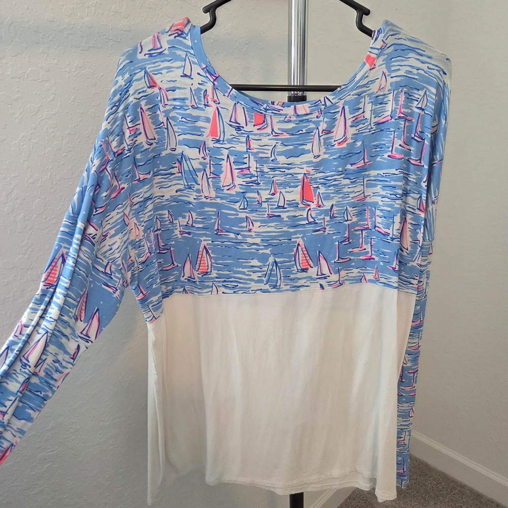 Lilly Pulitzer Blue and Pink Sailboat Top